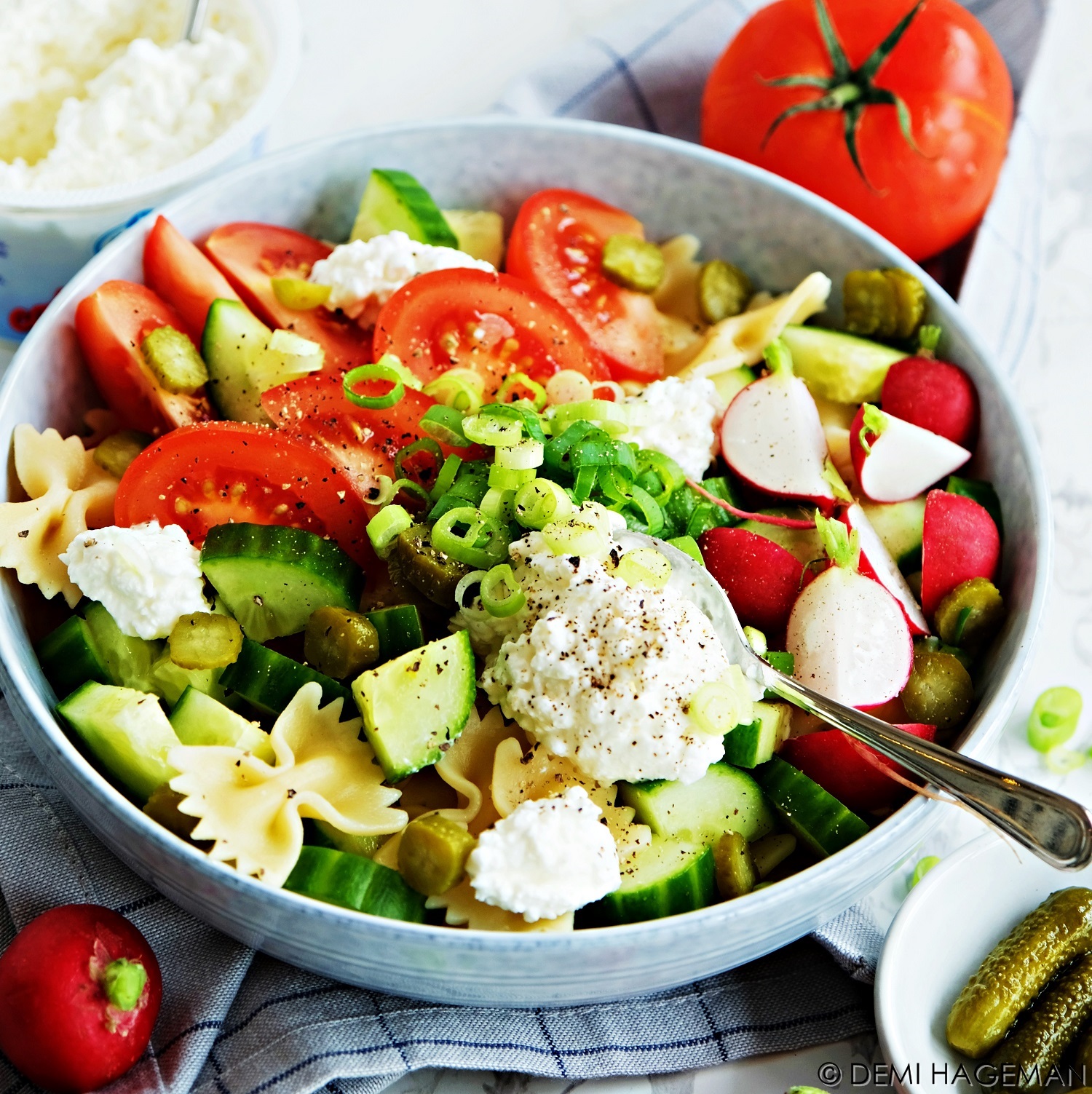 Parasiet Vlot Geruïneerd Salade met hüttenkäse, komkommer en tomaat (gezond!) - StudioKOOK